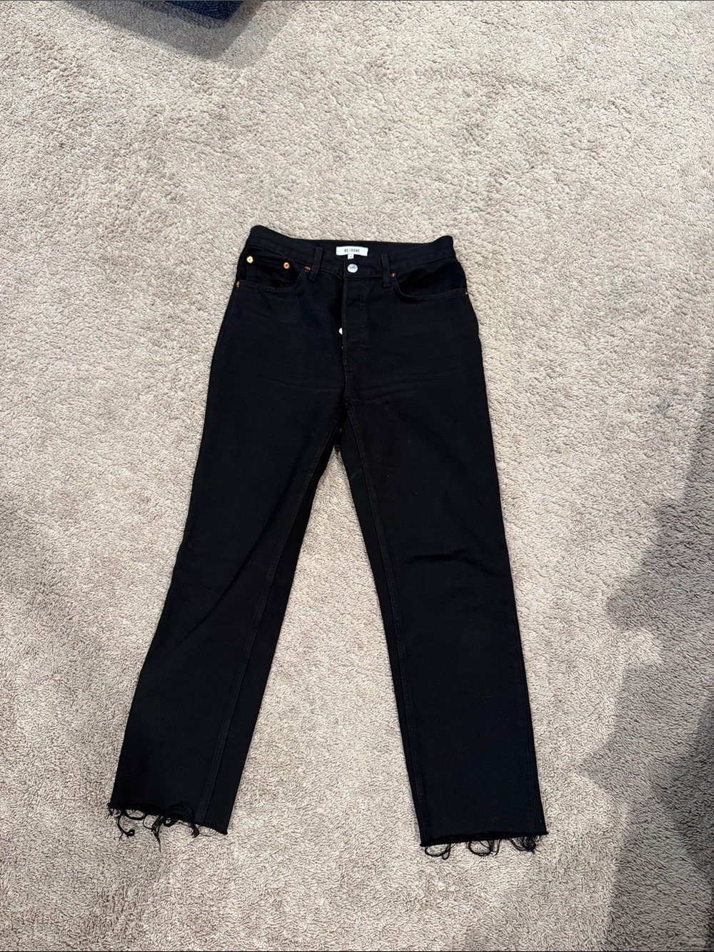 Re/Done Black Straight-Leg High-Rise Jeans